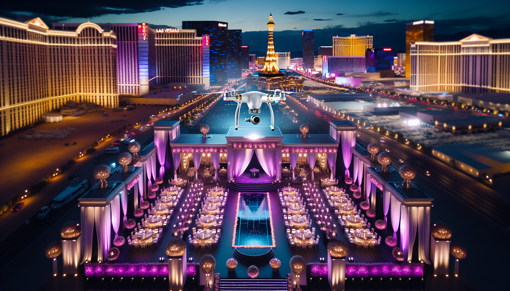 Event drone videography capturing Las Vegas wedding and corporate events from above